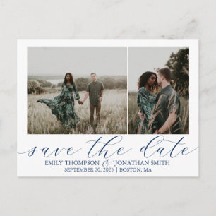 Wedding Save The Date Postcards Two Photos Navy