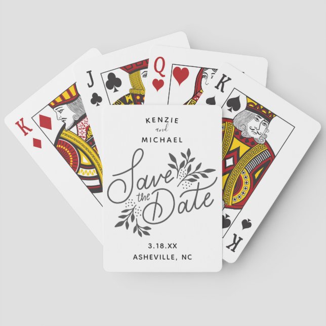 Wedding Save the Date Pretty Calligraphy Botanical Playing Cards (Back)