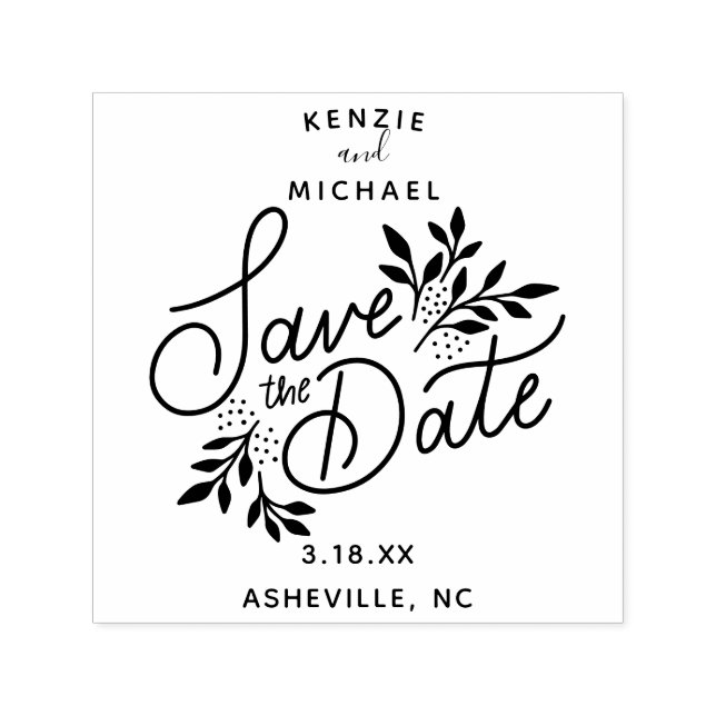 Wedding Save the Date Pretty Hand Drawn Botanical Self-inking Stamp (Design)