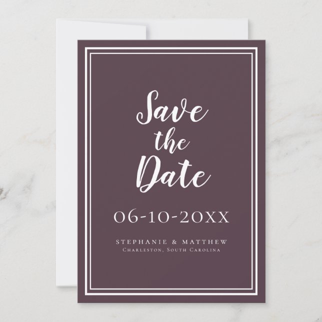 Wedding Save The Date Purple Simple Modern Script (Front)