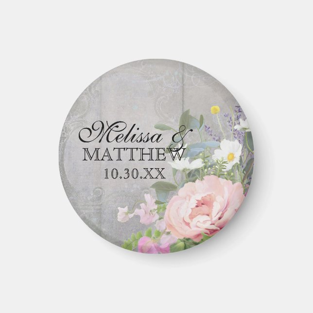 Wedding Save the Date Rustic Woodsy Floral Pink Magnet (Front)