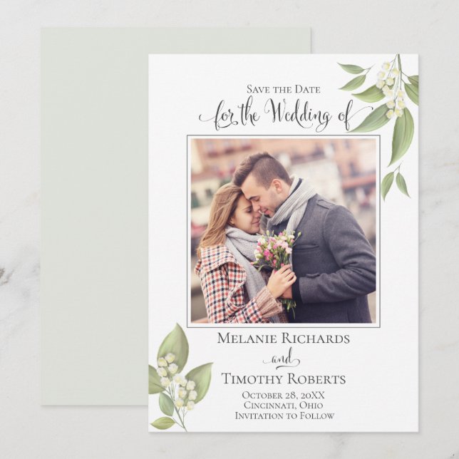 Wedding Save the Date Sage Greenery Elegant Photo  (Front/Back)