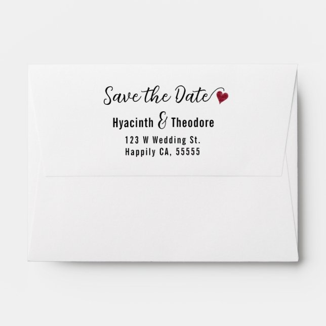 Wedding Save the Date Script Heart Return Address Envelope (Back (Top Flap))