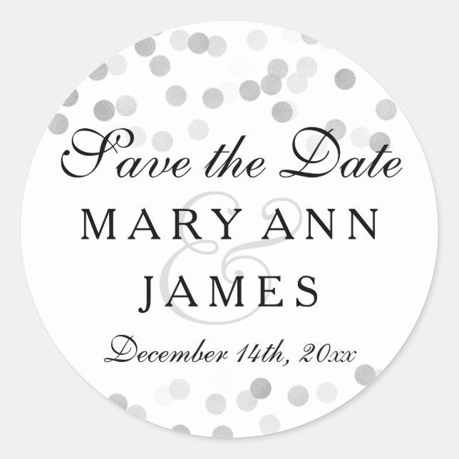 Wedding Save The Date Silver Foil Glitter Lights Classic Round Sticker (Front)