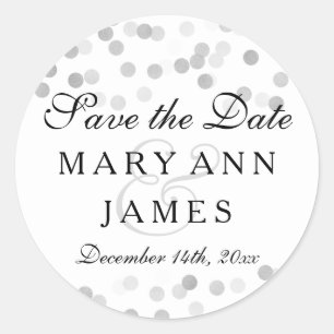 Wedding Save The Date Silver Foil Glitter Lights Classic Round Sticker