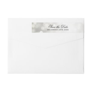 Wedding Save The Date Silver Glitter Lights Wrap Around Label