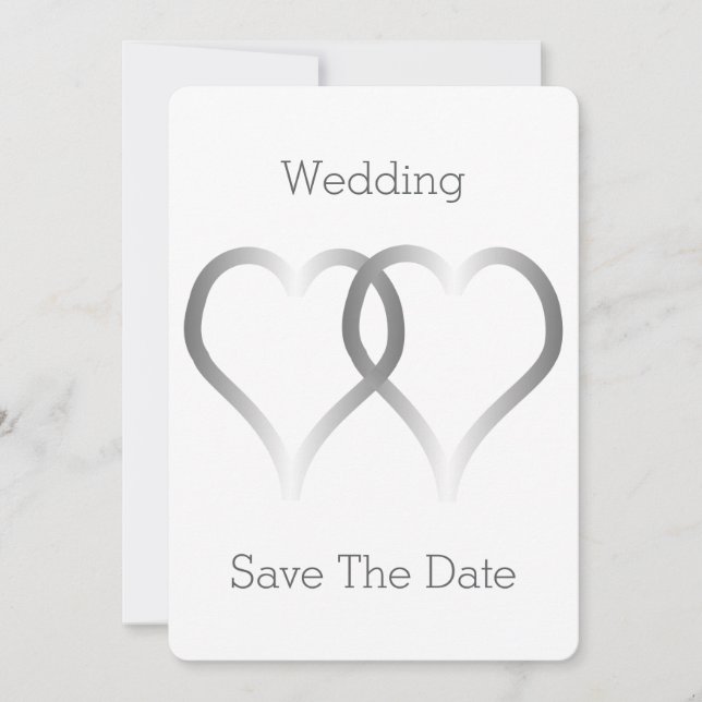 Wedding Save The Date Silver Hearts (Front)