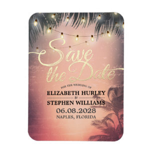 Wedding Save The Date Summer Beach Palm Tree Light Magnet