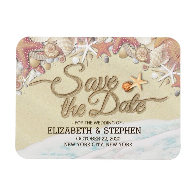 Wedding Save The Date Summer Sandy Beach Starfish Magnet (Horizontal)