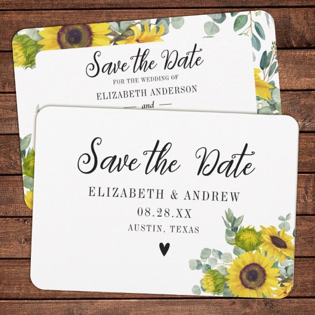 Wedding Save the Date Sunflower Floral Thank You Card (Send your guests these beautiful watercolor sunflower save the date cards for your upcoming wedding)