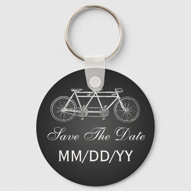Wedding Save The Date Tandem Bike Black Keychain (Front)