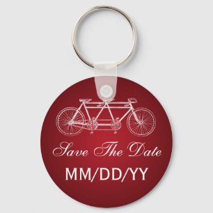 Wedding Save The Date Tandem Bike Red Keychain