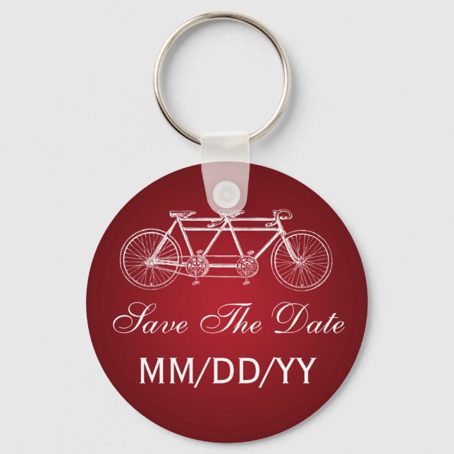 Wedding Save The Date Tandem Bike Red Keychain (Front)