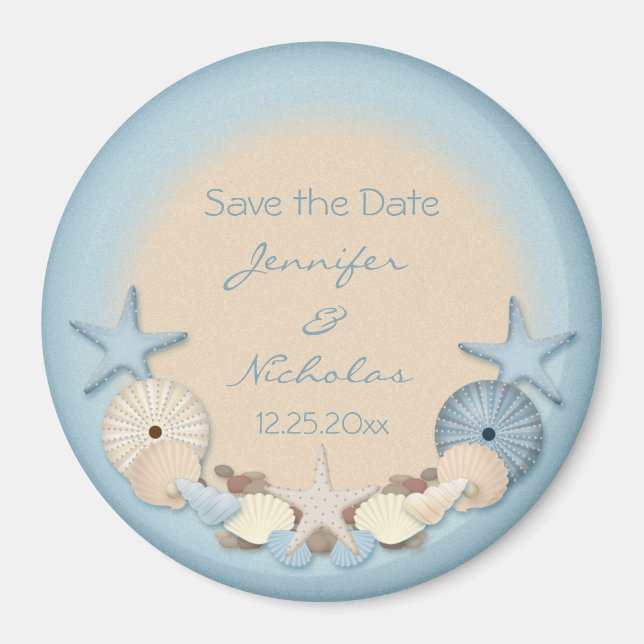 Wedding Save the Date Tropical Beach Shells Magnet (Front)