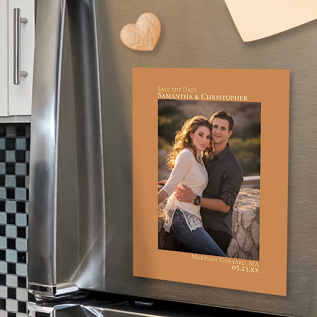 Wedding Save the Date Vertical Photo Golden Tan Magnetic Invitation (Creator Uploaded)