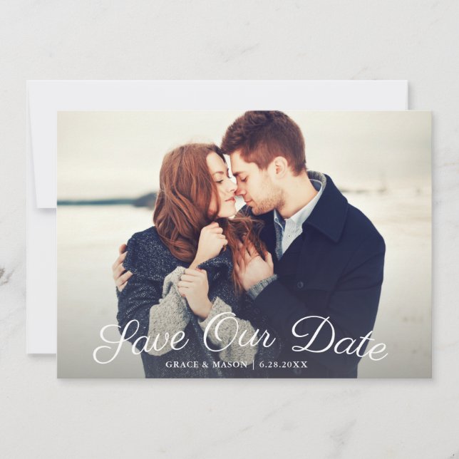 Wedding Save The Date With Photo, Botanical Rose (Front)