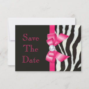 Wedding Save The Date Zebra Hot Pink Bow