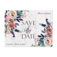 Wedding Save The Dates | Boho Blue & Misty Rose