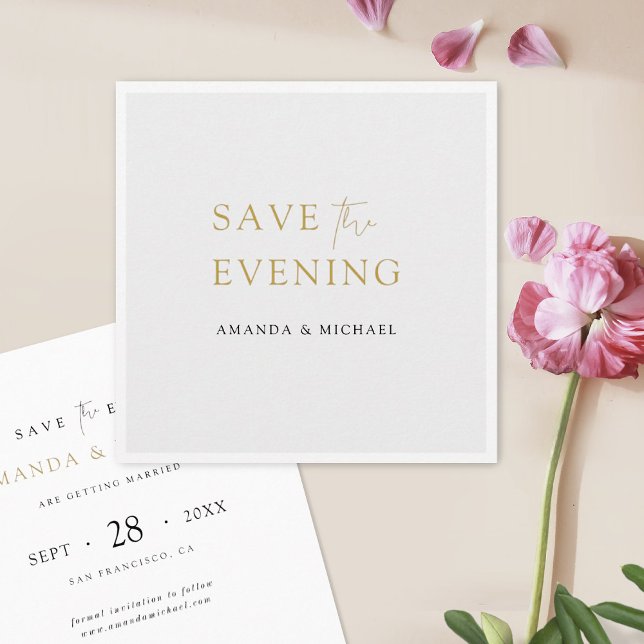 Wedding Save the Evening Card with Gold Typography (Creator Uploaded)