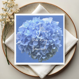 Wedding Saying Blue Hydrangea Flowers Napkin