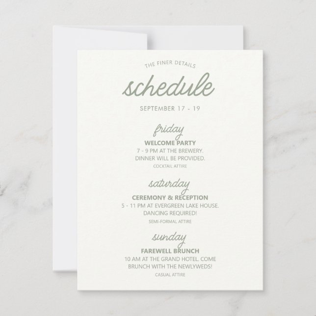 Wedding Schedule & Details Card (Front)