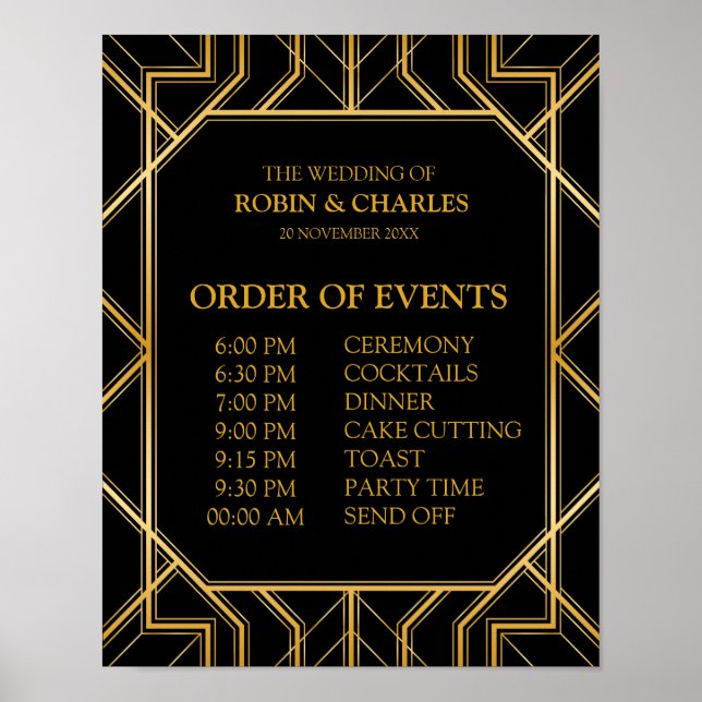 Wedding Schedule of Events Sign | Gatsby Art Deco (Front)