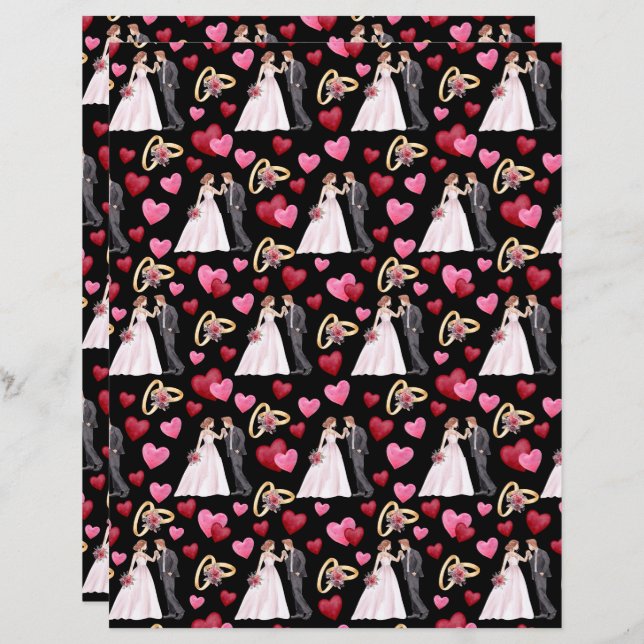 Wedding Scrapbook Paper in Black (Front/Back)