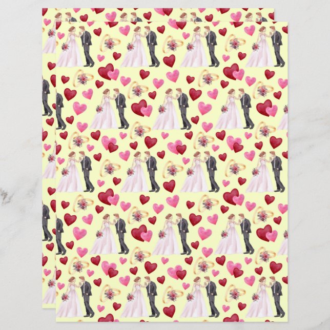 Wedding Scrapbook Paper in Yellow (Front/Back)