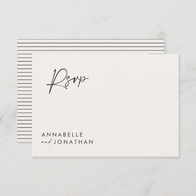 Wedding script modern black white script elegant invitation (Front/Back)