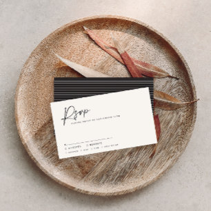 Wedding script modern black white script reply card
