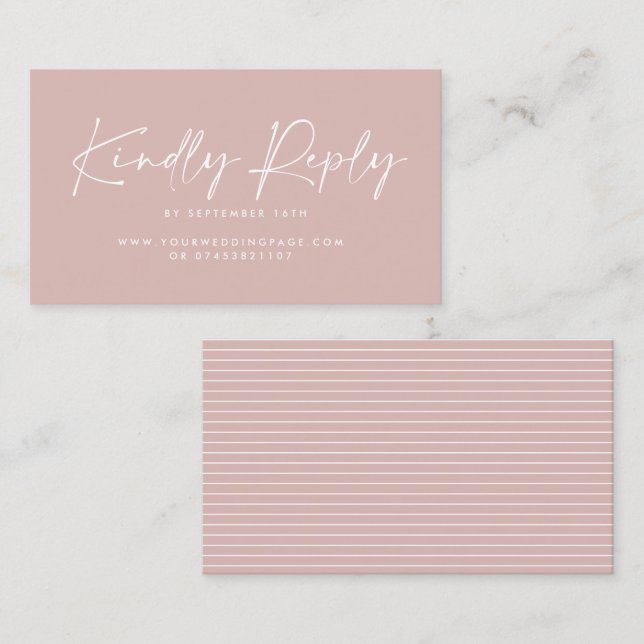 Wedding script modern blush pink elegant reply business card (Front/Back)