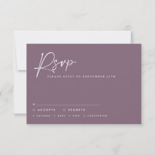Wedding script modern minimal purple reply invitation