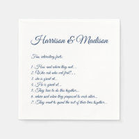 Wedding Script names Couple Fun Facts dark navy