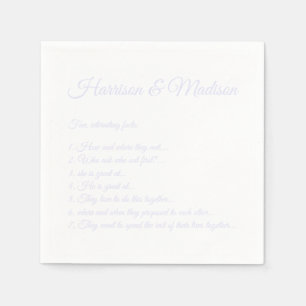Wedding Script names Couple Fun Facts lavender Napkin