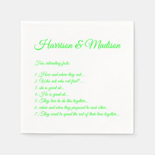 Wedding Script names Couple Fun Facts neon green Napkin