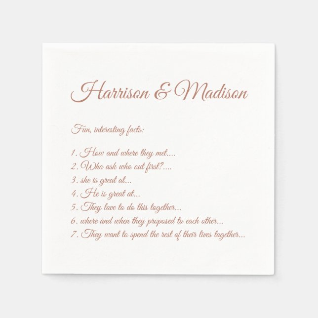 Wedding Script names Couple Fun Facts paper Napkin (Front)