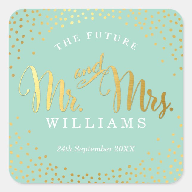 WEDDING SEAL stylish mini gold confetti mint (Front)