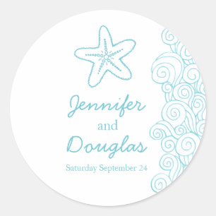 Wedding seastar starfish beach waves aqua sticker