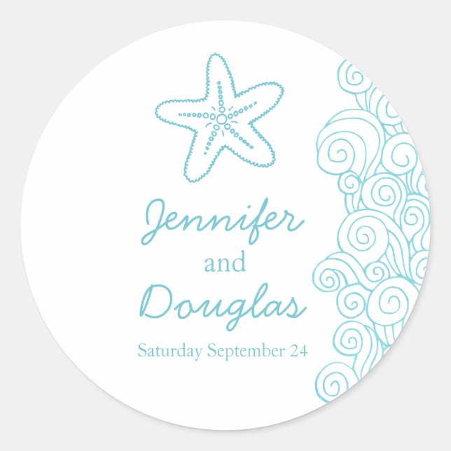 Wedding seastar starfish beach waves aqua sticker (Front)