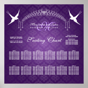 Wedding Seating Chart Birds Monogram Purple