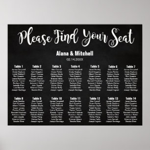 Wedding Seating Chart, Calligraphy Custom Colour Poster