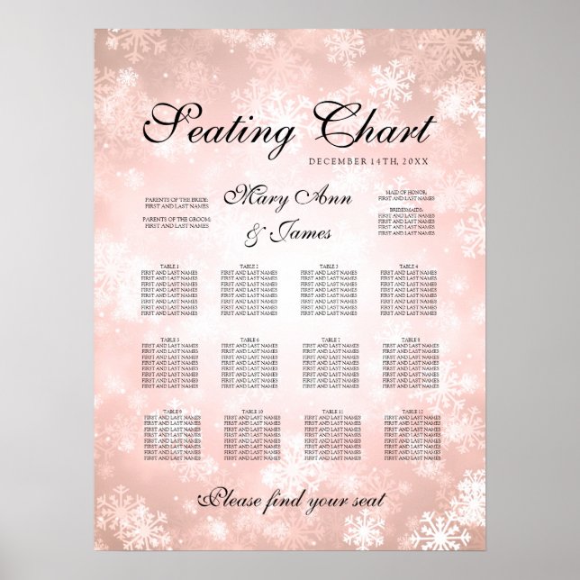 Wedding Seating Chart Copper Winter Wonderland (Front)
