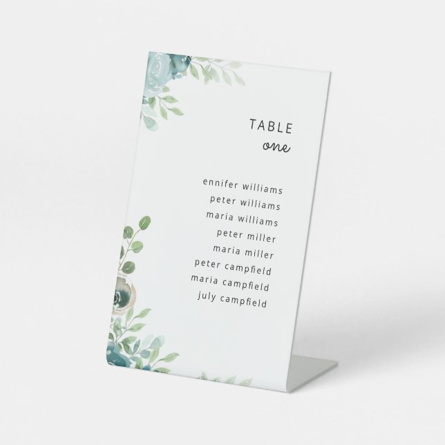 Wedding Seating Chart Dusty Blue Floral  Pedestal Sign (Front)