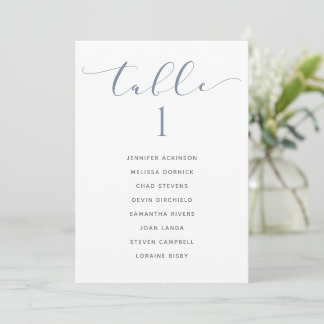 Wedding Seating Chart Dusty Blue Table List Card (Standing Front)