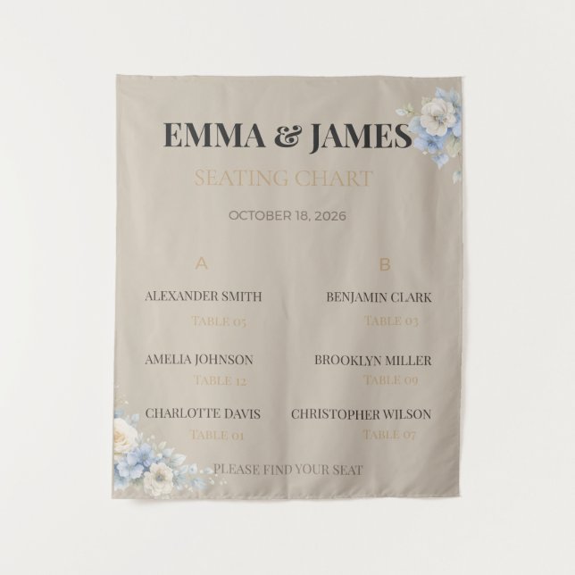 Wedding Seating Chart | Elegant Floral Tapestry (Front)