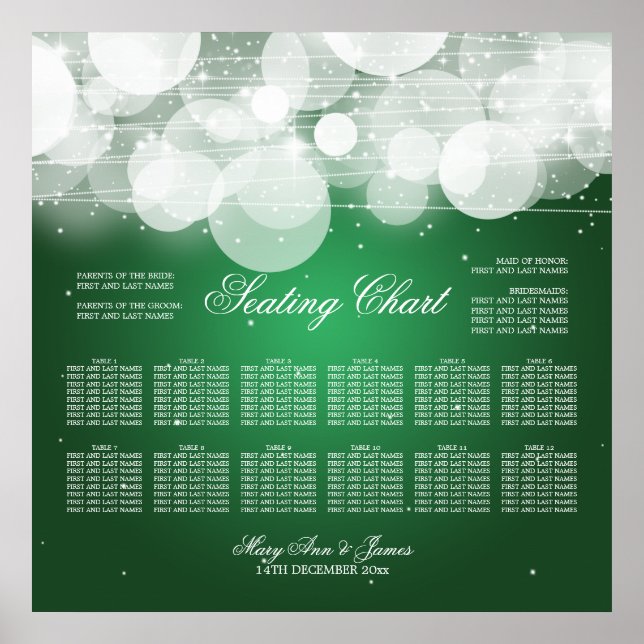 Wedding Seating Chart Glow & Sparkle Green (Front)