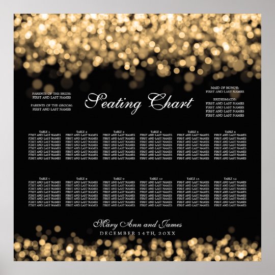 Wedding Seating Chart Gold Lights
