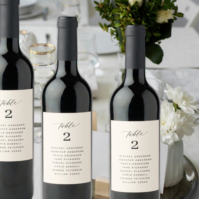 Wedding seating chart guest names table number wine label (Creator Uploaded)