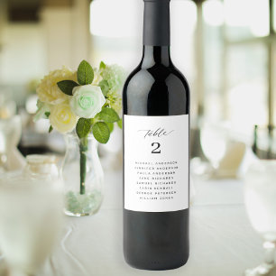 Wedding seating chart guest names table number wine label