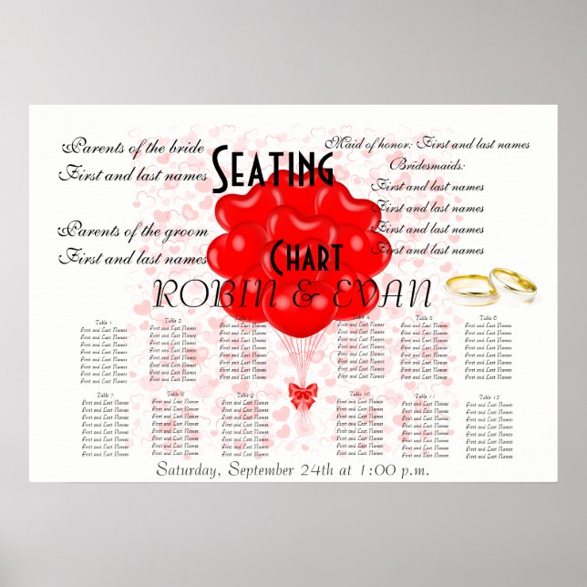 Wedding Seating Chart Hearts Destiny'S Destiny (Front)